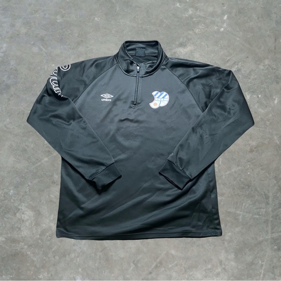 ☀️ Umbro Quarter Zip Athletic Soccer Sweater Mens Size Large Black - Picture 1 of 6